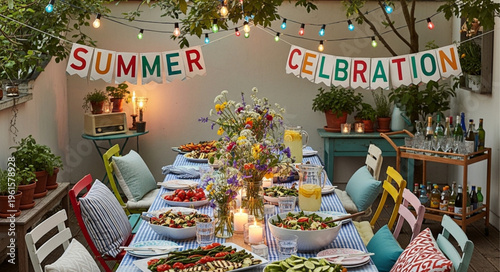 Summer Celebration Dinner Party Table.