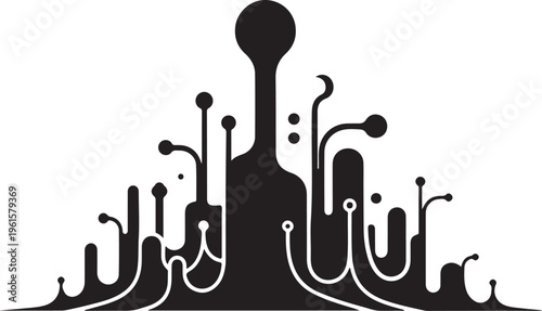 Abstract Black Silhouette Cityscape with White Lines and Dots