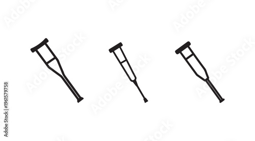 Three crutches icons in different positions for medical or healthcare use  isolated on transparent background