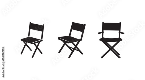 Three director chairs in different positions on white background  director chairs  chair designs