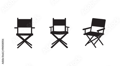 Three director chairs in different positions on white background  director chairs set  chair silhouettes
