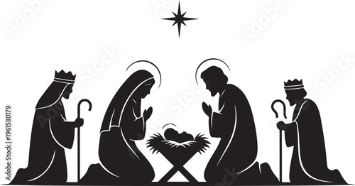Nativity Scene Silhouette with Holy Family and Three Wise Men