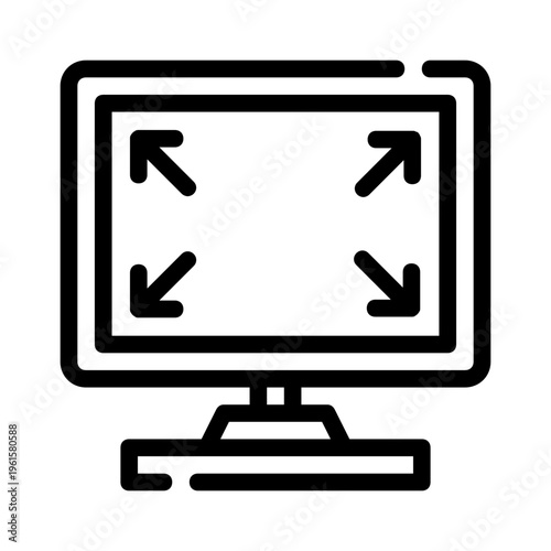 Monitor screen expansion full size web development concepts, illustrating software functionality, coding tutorials, and digital graphic enhancements. Full size screen expansion icon on monitor.
