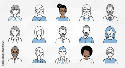 Diverse Business Team Avatar Collection: Professional People Icons for Web and App Design