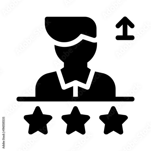Rating, person upward arrow symbol suitable for performance reviews, success accomplishments, top rankings, career progression, and positive feedback concept.
