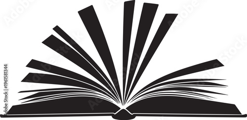 Open Book Illustration with Radiating Pages in Black and White