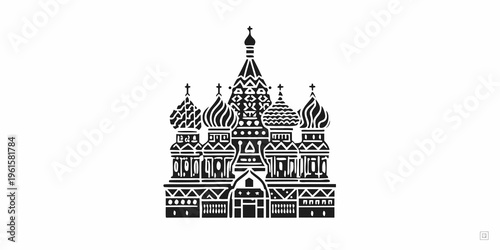 Stylized black and white illustration of saint basil s cathedral in moscow
