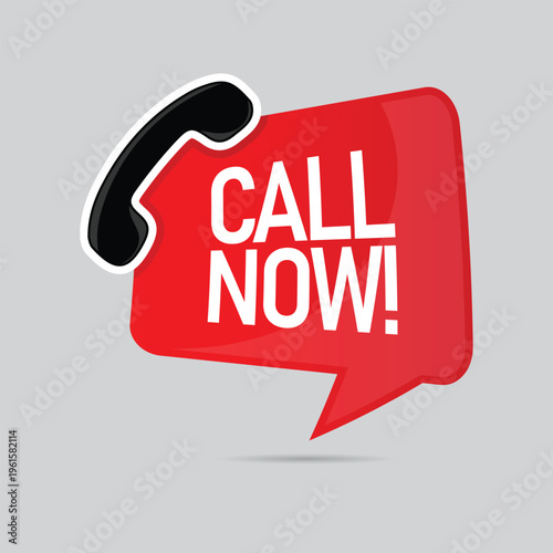 Red Call Now urgent action label with phone graphic for immediate sales inquiries and direct hotline support