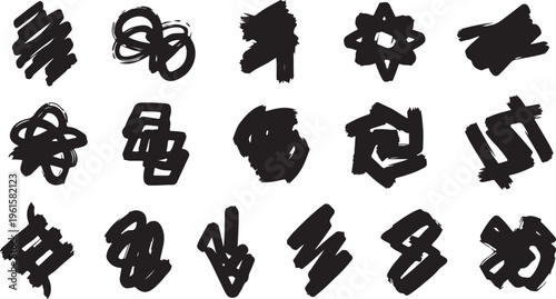 Black Graffiti Symbols on White Background