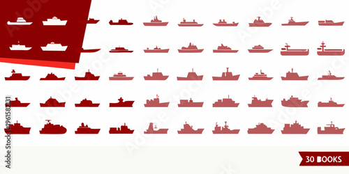 Collection of red ship silhouettes arranged in grid pattern on white