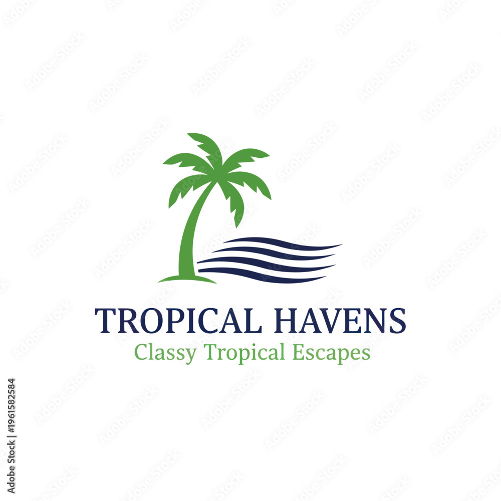 Fototapeta premium Tropical Haven Beach Palm Tree and Waves Logo