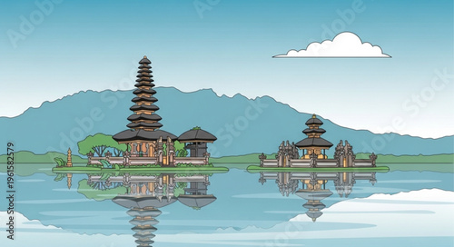 Pura Ulun Danu Bratan Temple Complex on Lake Bratan, Bali.