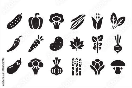 Healthy Food and Vegetable Icons Collection for Nutrition and Cooking