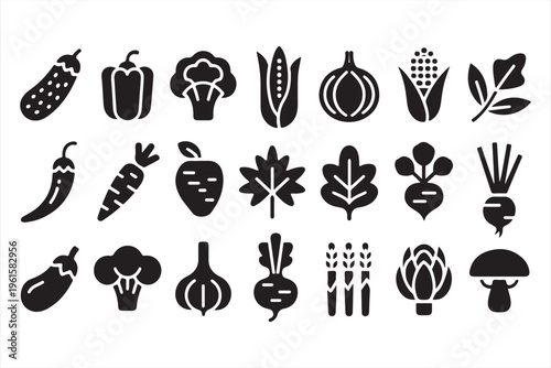 Vegetable Silhouette Icons Set for Healthy Diet and Vegan Food Design
