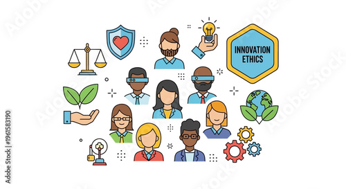 Innovative people with artificial intelligence working on hazardous projects with ethics and innovation