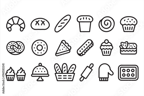 Pastry and Dessert Icons Collection for Cafe and Bakery Design