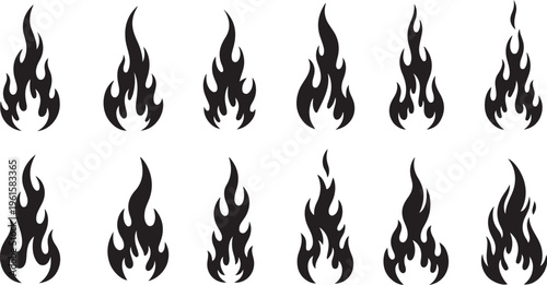 Set of black flame icons on white background vector graphics