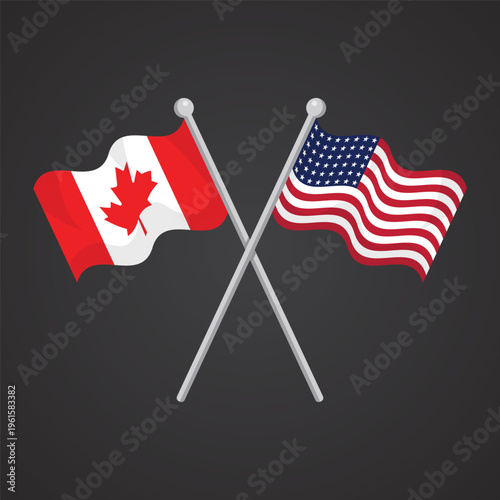Photos Canada and United States of America friendship crossed flags featuring maple lea