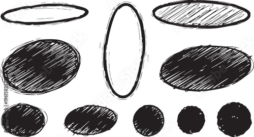 Hand Drawn Sketch Ovals and Circles Set for Design Elements Vector Illustration