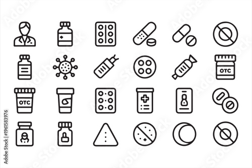 Medicine and Prescription Icons Set for Hospital and Clinical Use