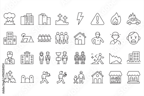 Crisis Response Icons Collection for Safety, Warning and Relief Operations