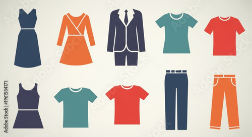 Collection of Various Clothing Items - Dresses, Shirts, Suit, and Pants.