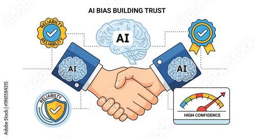 Hands shake with artificial intelligence icons in a trust building hazardous environment