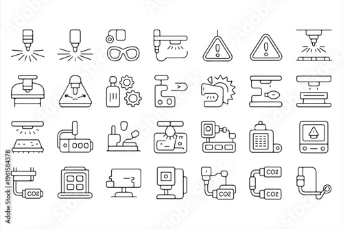 Industrial Process Icons with Laser Cutting and Production Technology