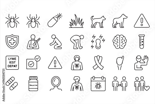 Medical Awareness Icons Featuring Tick, Infection and Healthcare Concepts