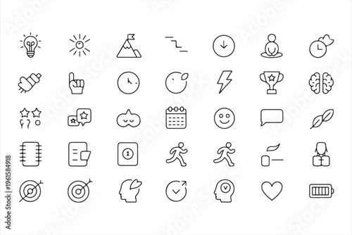 Productivity and Motivation Icons Set with Goal and Success Symbols
