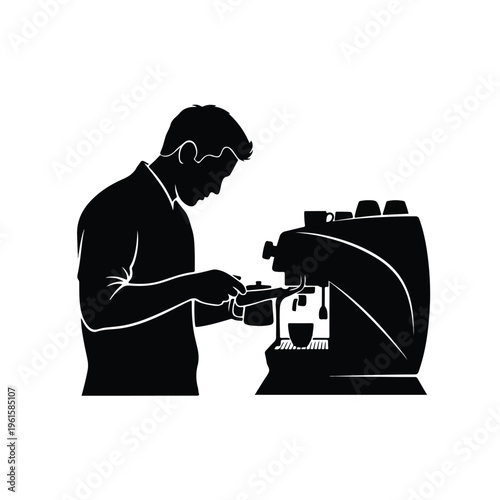 Professional Barista Making Coffee with Espresso Machine Silhouette