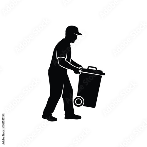 Garbage Collector Moving Wheelie Bin Silhouette