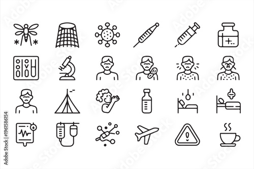 Vector Borne Disease Icons Set with Mosquito and Virus Symbols