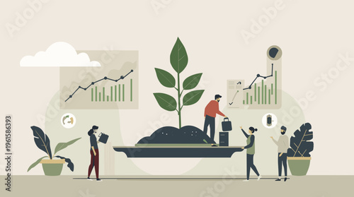 A simple, modern design element with a green leaf on a beige background, conveying calmness and serenity.