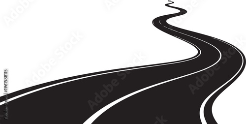 Winding road stretching into the distance on white background