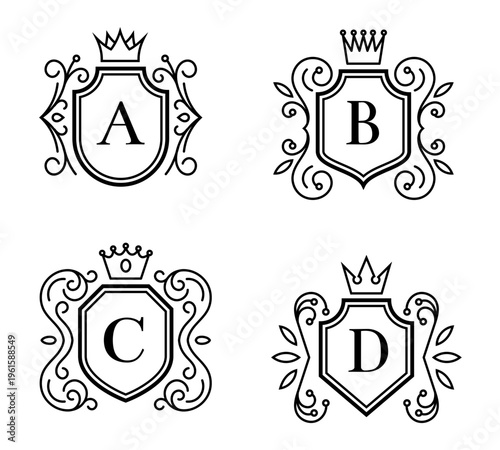 Monograma logo com escudos e coroas