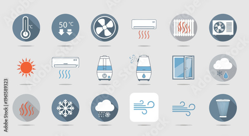 Climate Control Icons: Heating, Cooling, Ventilation, Air Conditioning, Weather