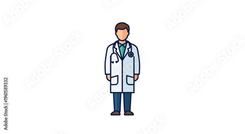 Male Doctor in White Lab Coat with Stethoscope - Flat Icon Illustration