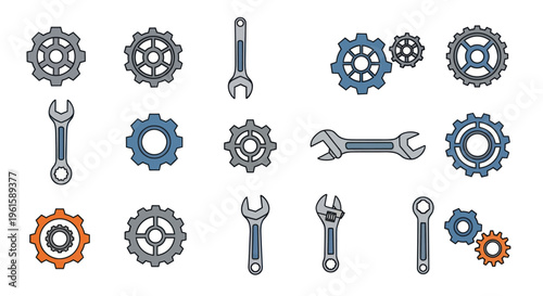 Gears and Wrenches: Mechanical Tools and Engineering Elements Collection