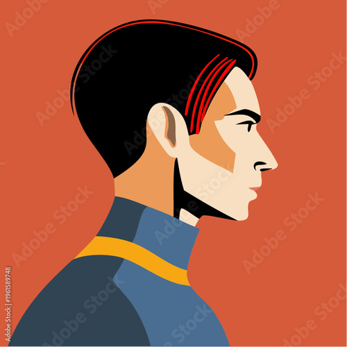 minimalist graphic side‑profile portrait in bold contrasting tones, capturing modern editorial clarity with refined geometric styling