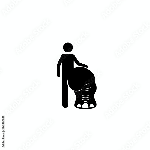 Black and white pictogram of a person with a severely swollen leg illustrating elephantiasis medical condition