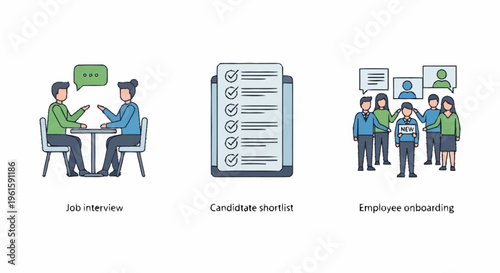 Job interview candidate checklist and employee onboarding process.