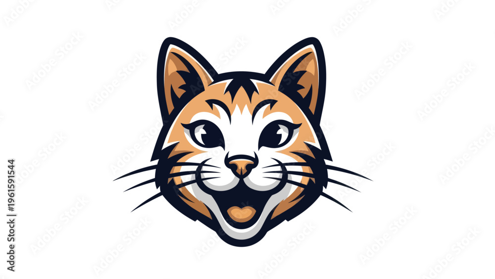 Obraz premium Cartoon cat face smiling vector illustration