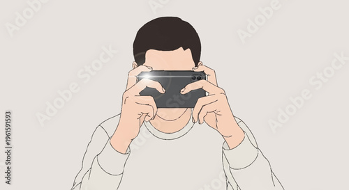 Man holding smartphone taking a picture with flash.