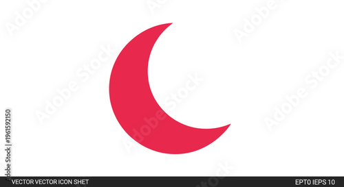 Red Crescent Moon Icon Isolated on White Background, Celestial Body Symbol