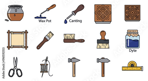 Leatherworking Tools and Supplies Icon Set