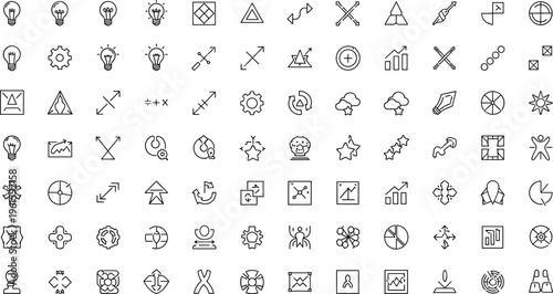 Geometric, Analytical, and Directional Icon Set for Technology, Business, Data Analysis, and Process Design Concepts Vector Collection