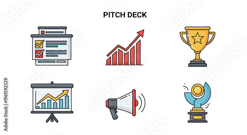 Pitch Deck Icons: Presentation, Growth Chart, Trophy, Megaphone, Award