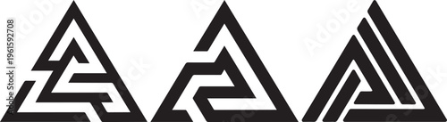 Geometric triangle logo set with black interlocking lines for modern brand identities.