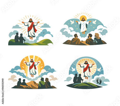 Jesus Christ Ascension day logos with creative and handcrafted design elements